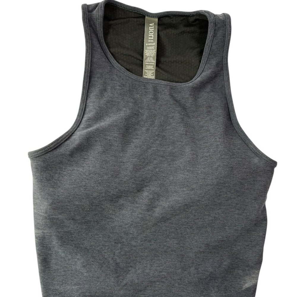 VUORI Athletic Crop Top Sports Bra. Dark Gray Blue.  High Neck. Size Women's XS